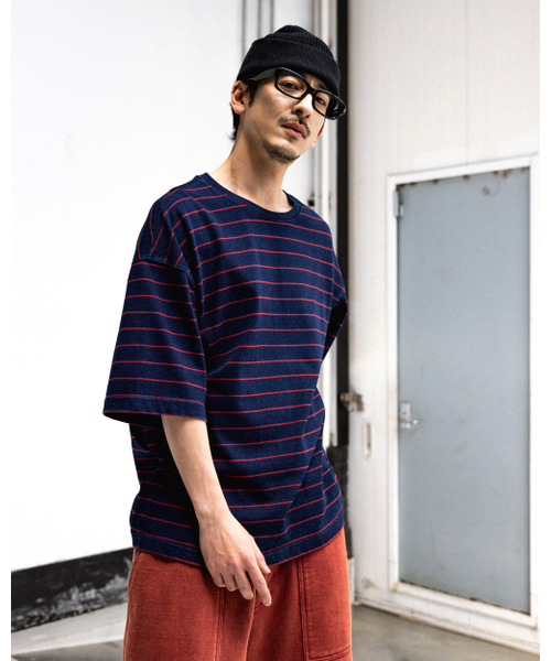 ANGLAN(アングラン)の「Denim Striped Tee - Red(Tシャツ/カットソー・メンズ・その他・1/2)」の6枚目の写真