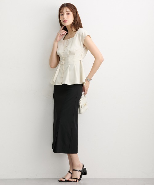 slattgir（スラットジール）の「高身長　ベルト付麻調ライトツイルウエストタックブラウス（トールサイズ）（シャツ/ブラウス・レディース・アイボリー/ブラウン・TM/TL/T5L/T4L/T3L/TLL）」の8枚目の写真