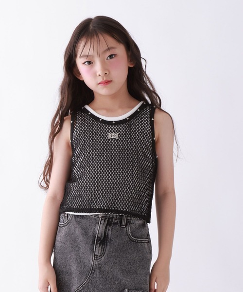 10C REPIPI(ジューシーレピピ)の「【10C REPIPI】【SETアイテム】メッシュタンク(タンクトップ・キッズ・ブラック/ピンク/オフホワイト・130cm/140cm/120cm)」の2枚目の写真