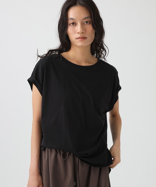 BABYLONE(バビロン)の「ロールアップTシャツ(Tシャツ/カットソー・レディース・チャコール/ブラック/ホワイト・フリー)」の2枚目の写真