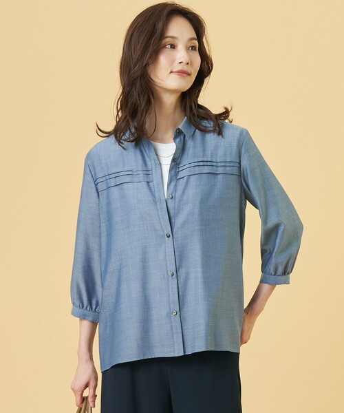 J.PRESS(ジェイプレス)の「【シーンレスに活躍】ウォッシャブルキュプラツイル タックデザイン ブラウス(シャツ/ブラウス・レディース・ブルー系/パープル系1/ダークブラウン系1/ブラック系3・T13/T15)」の1枚目の写真