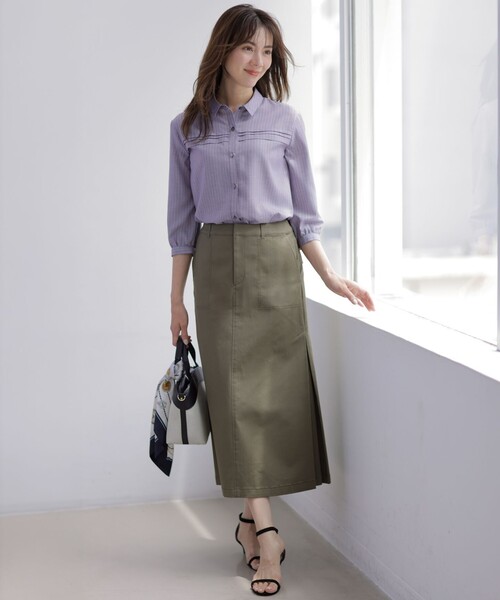 J.PRESS(ジェイプレス)の「【シーンレスに活躍】ウォッシャブルキュプラツイル タックデザイン ブラウス(シャツ/ブラウス・レディース・ブルー系/パープル系1/ダークブラウン系1/ブラック系3・T13/T15)」の5枚目の写真