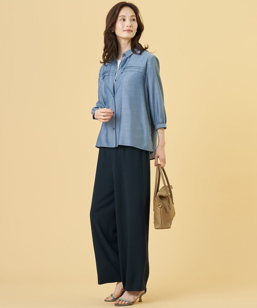 J.PRESS(ジェイプレス)の「【シーンレスに活躍】ウォッシャブルキュプラツイル タックデザイン ブラウス(シャツ/ブラウス・レディース・ブルー系/パープル系1/ダークブラウン系1/ブラック系3・T13/T15)」の8枚目の写真