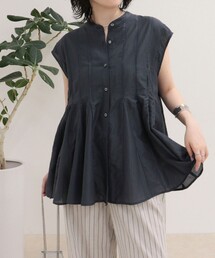 綿シルクタックフレアーフレンチブラウス