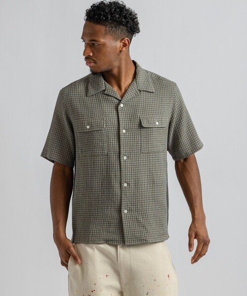 Saturdays NYC(サタデーズ ニューヨークシティ )の「Hester Palaka Shirt(シャツ/ブラウス・メンズ・オリーブ/ブルー/キナリ・L/S/M)」の2枚目の写真