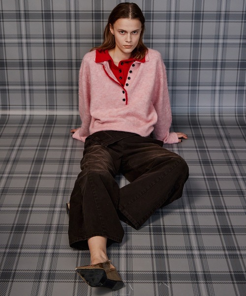 MAISON SPECIAL（メゾンスペシャル）の「【2026Autumn PRE-ORDER】Layered Polo Knit/レイヤードポロニット（ポロシャツ・レディース・ピンク/ブラウン/ブラック・FREE）」の4枚目の写真