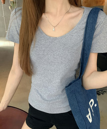 Uネック コンパクト 半袖Tシャツ