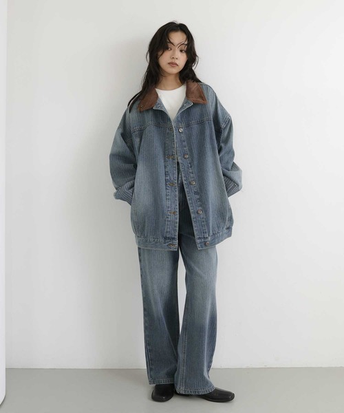 hellam(へラム)の「コーデュロイカラーストライプデニムジャケット(デニムジャケット・レディース・ブルー/インディゴブルー・FREE)」の6枚目の写真