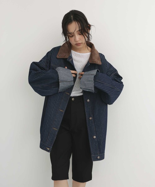 hellam(へラム)の「コーデュロイカラーストライプデニムジャケット(デニムジャケット・レディース・ブルー/インディゴブルー・FREE)」の22枚目の写真