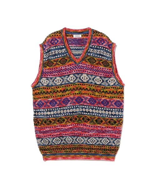 fennica(フェニカ)の「COOHEM / 3D FAIR ISLE KNIT VEST(ベスト・メンズ・レッド/ブラウン・LARGE)」の2枚目の写真