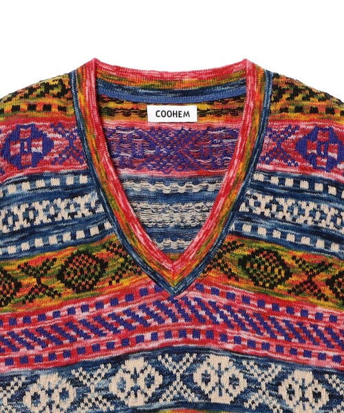 fennica(フェニカ)の「COOHEM / 3D FAIR ISLE KNIT VEST(ベスト・メンズ・レッド/ブラウン・LARGE)」の4枚目の写真