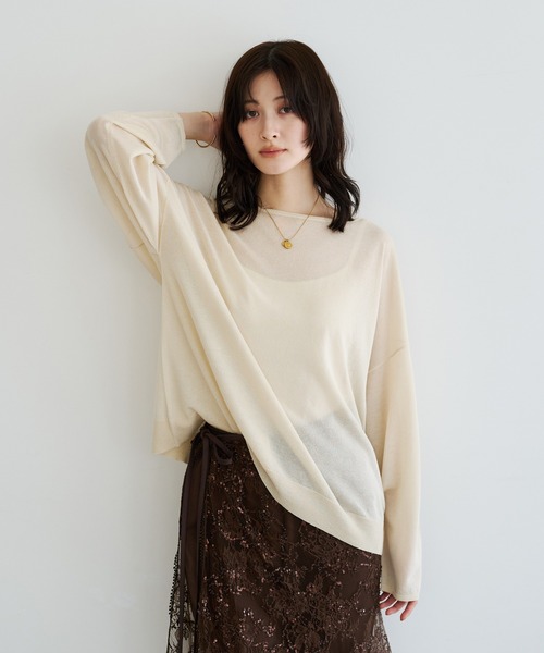 YECCA VECCA(イェッカヴェッカ)の「シアーニットプルオーバー(ニット/セーター・レディース・ブラウン/ブラック/ライトベージュ・FREE)」の3枚目の写真