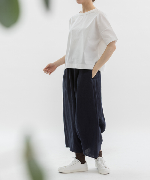 nop de nod(ノップドゥノッド)の「ぐるぐるプリント布帛半袖Tシャツ(Tシャツ/カットソー・レディース・ネイビー/ブラック/オフホワイト・M)」の5枚目の写真