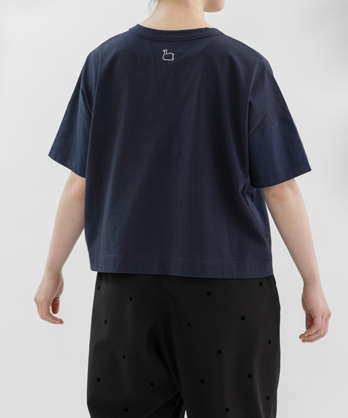 nop de nod(ノップドゥノッド)の「ぐるぐるプリント布帛半袖Tシャツ(Tシャツ/カットソー・レディース・ネイビー/ブラック/オフホワイト・M)」の16枚目の写真