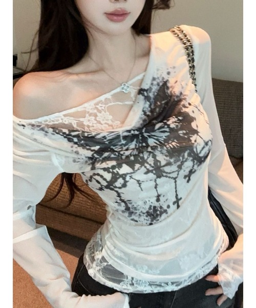 Bling Leads(ブリングリーズ)の「【Bls】 【ZL】【Bling Leads】シアーレースレイヤード ロンTEE(Tシャツ/カットソー・レディース・ホワイト・FREE)」の3枚目の写真
