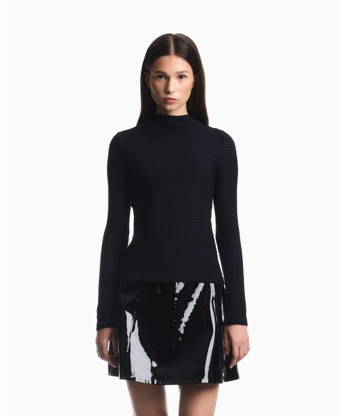 EMPORIO ARMANI(エンポリオアルマーニ)の「【エンポリオ アルマーニ】レギュラーフィット ボーダー柄 クルーネックセーター(ニット/セーター・レディース・ブルー系その他/セージグリーン・SMALL/LARGE/MEDIUM)」の1枚目の写真
