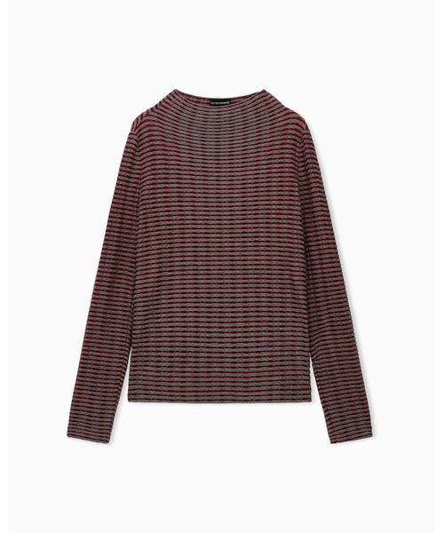 EMPORIO ARMANI(エンポリオアルマーニ)の「【エンポリオ アルマーニ】レギュラーフィット ボーダー柄 クルーネックセーター(ニット/セーター・レディース・ブルー系その他/セージグリーン・SMALL/LARGE/MEDIUM)」の3枚目の写真