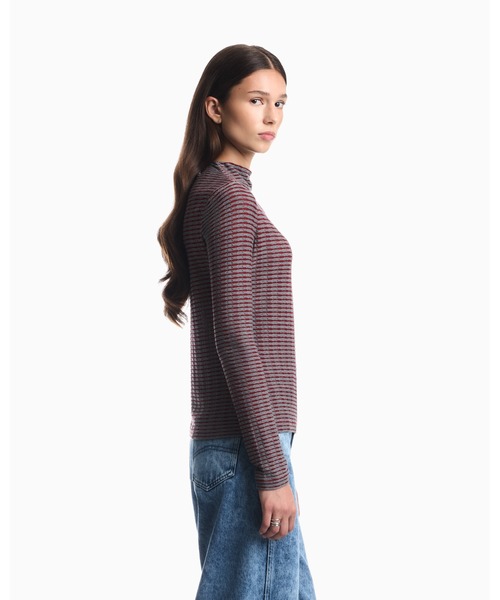 EMPORIO ARMANI(エンポリオアルマーニ)の「【エンポリオ アルマーニ】レギュラーフィット ボーダー柄 クルーネックセーター(ニット/セーター・レディース・ブルー系その他/セージグリーン・SMALL/LARGE/MEDIUM)」の4枚目の写真