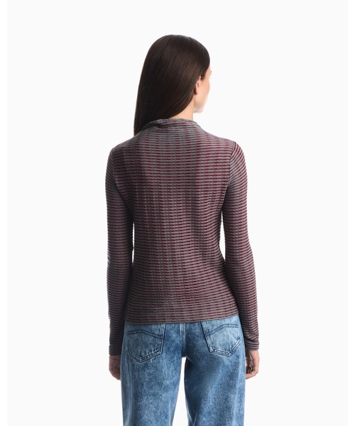 EMPORIO ARMANI(エンポリオアルマーニ)の「【エンポリオ アルマーニ】レギュラーフィット ボーダー柄 クルーネックセーター(ニット/セーター・レディース・ブルー系その他/セージグリーン・SMALL/LARGE/MEDIUM)」の5枚目の写真