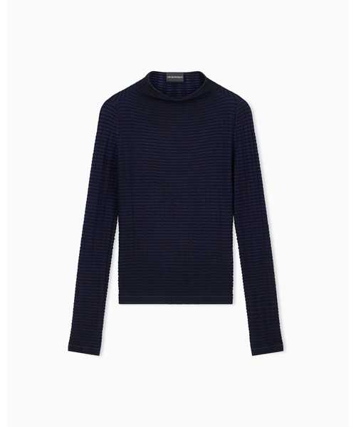 EMPORIO ARMANI(エンポリオアルマーニ)の「【エンポリオ アルマーニ】レギュラーフィット ボーダー柄 クルーネックセーター(ニット/セーター・レディース・ブルー系その他/セージグリーン・SMALL/LARGE/MEDIUM)」の8枚目の写真