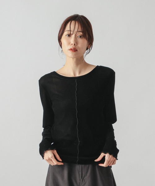 GLOBAL WORK(グローバルワーク)の「チュールフロッキー2WAYプルオーバー/1046122(Tシャツ/カットソー・レディース・ライトグレー/ブラック/アイボリー・MEDIUM/LARGE)」の4枚目の写真