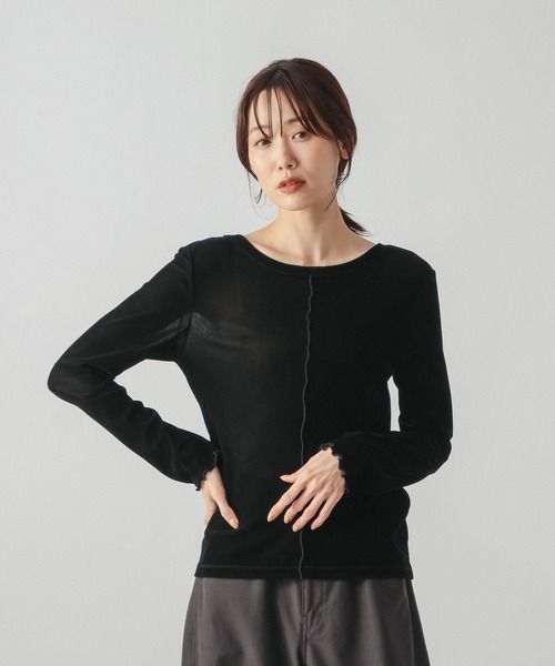 GLOBAL WORK(グローバルワーク)の「チュールフロッキー2WAYプルオーバー/1046122(Tシャツ/カットソー・レディース・ライトグレー/ブラック/アイボリー・MEDIUM/LARGE)」の6枚目の写真