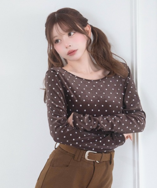 Mejoul（メジュール）の「【2026秋冬新作】前後2wayドットシアートップス（Tシャツ/カットソー・レディース・ブラウン/ベージュ/ホワイト・F）」の12枚目の写真
