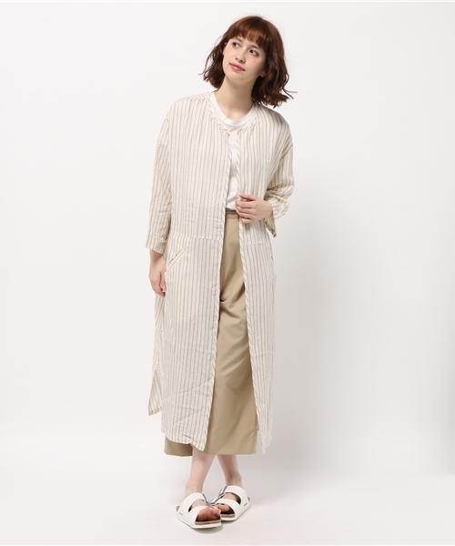 cepo（セポ）の「ノーカラースリットコート（ノーカラージャケット・レディース・ネイビー/ベージュ/アイボリー・MEDIUM）」の2枚目の写真