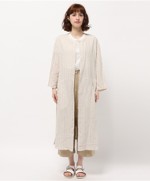 cepo（セポ）の「ノーカラースリットコート（ノーカラージャケット・レディース・ネイビー/ベージュ/アイボリー・MEDIUM）」の4枚目の写真