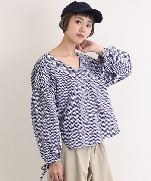 MERLOT（メルロー）の「ギンガムバルーン袖トップス4879（その他トップス・レディース・ネイビー/レッド/ブラック・FREE）」の3枚目の写真