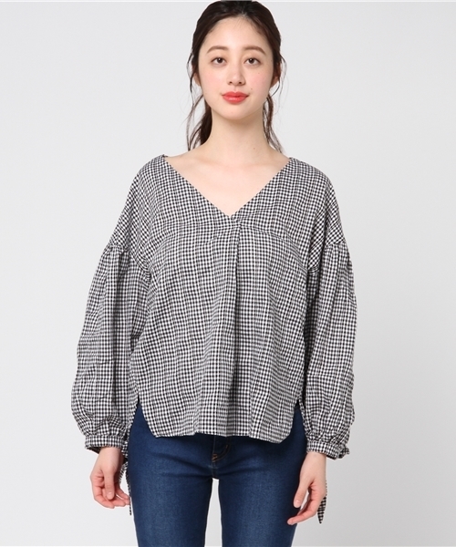 MERLOT（メルロー）の「ギンガムバルーン袖トップス4879（その他トップス・レディース・ネイビー/レッド/ブラック・FREE）」の4枚目の写真