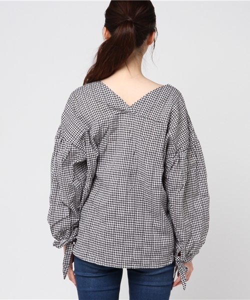 MERLOT（メルロー）の「ギンガムバルーン袖トップス4879（その他トップス・レディース・ネイビー/レッド/ブラック・FREE）」の6枚目の写真
