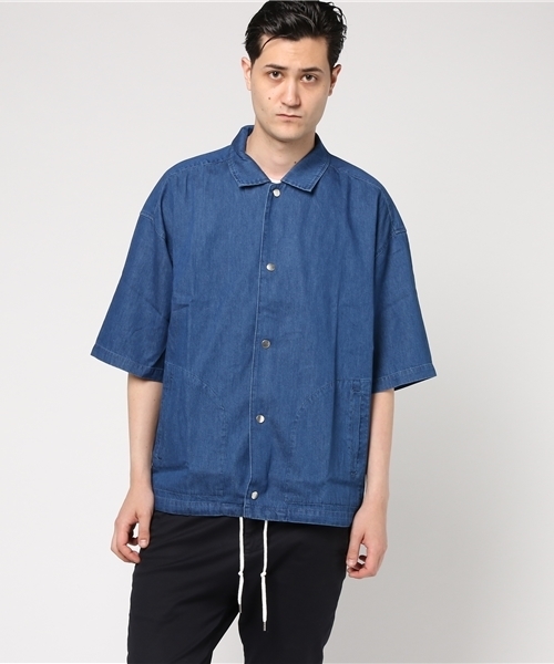 WEGO（ウィゴー）の「WEGO/デニム5分袖コーチジャケット（シャツ/ブラウス・メンズ・ライトインディゴブルー/インディゴブルー・MEDIUM/LARGE）」の15枚目の写真