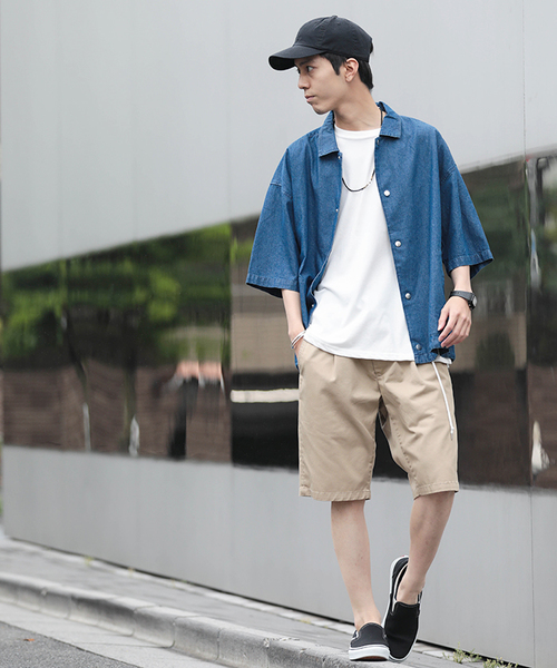 WEGO（ウィゴー）の「WEGO/デニム5分袖コーチジャケット（シャツ/ブラウス・メンズ・ライトインディゴブルー/インディゴブルー・MEDIUM/LARGE）」の3枚目の写真