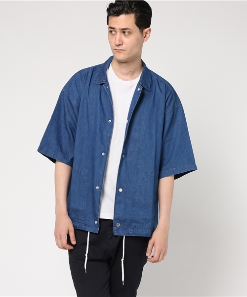 WEGO（ウィゴー）の「WEGO/デニム5分袖コーチジャケット（シャツ/ブラウス・メンズ・ライトインディゴブルー/インディゴブルー・MEDIUM/LARGE）」の18枚目の写真