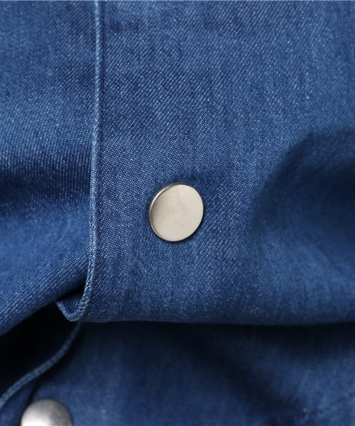 WEGO（ウィゴー）の「WEGO/デニム5分袖コーチジャケット（シャツ/ブラウス・メンズ・ライトインディゴブルー/インディゴブルー・MEDIUM/LARGE）」の13枚目の写真