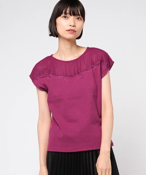 N.（N. Natural Beauty Basic）（エヌエヌナチュラルビューティーベーシック）の「チュール刺しゅうカットソー（Tシャツ/カットソー・レディース・ネイビー/ホワイト/ピンク・MEDIUM）」の12枚目の写真