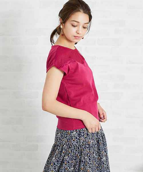 N.（N. Natural Beauty Basic）（エヌエヌナチュラルビューティーベーシック）の「チュール刺しゅうカットソー（Tシャツ/カットソー・レディース・ネイビー/ホワイト/ピンク・MEDIUM）」の15枚目の写真