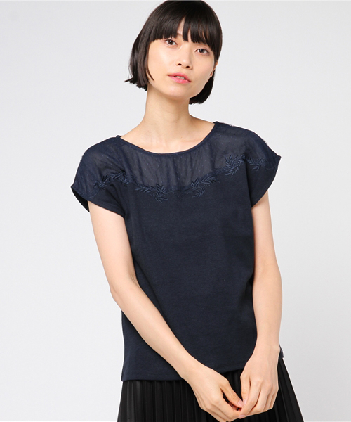 N.（N. Natural Beauty Basic）（エヌエヌナチュラルビューティーベーシック）の「チュール刺しゅうカットソー（Tシャツ/カットソー・レディース・ネイビー/ホワイト/ピンク・MEDIUM）」の3枚目の写真