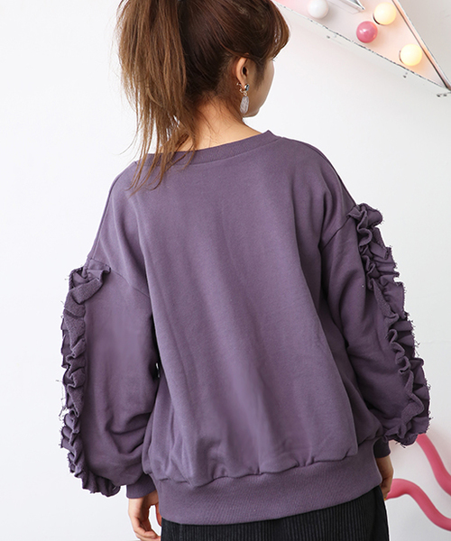 one after another NICE CLAUP（ワンアフターアナザーナイスクラップ）の「お袖にたっぷりフリルトップス（スウェット・レディース・オフホワイト/ブラック/パープル・FREE）」の14枚目の写真