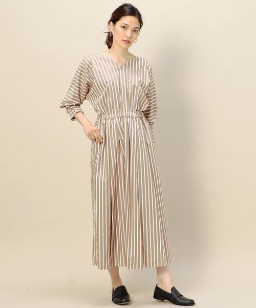 BEAUTY&YOUTH UNITED ARROWS(ビューティーアンドユースユナイテッドアローズ)の「BY コットンギャザーVネックドルマンスリーブワンピース ◆(ワンピース・レディース・ベージュ/オレンジ系その他/ネイビー・FREE)」の6枚目の写真