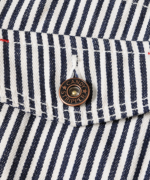 Candy Stripper（キャンディストリッパー）の「OVERPLAY HICKORY JUMPER スカート（ジャンパースカート・レディース・ライトインディゴブルー/インディゴブルー・1/2）」の11枚目の写真