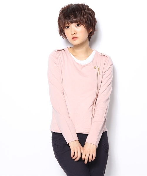 SHIPS for women（シップスフォーウィメン）の「ジャージーノーカラーライダースブルゾン（ブルゾン・レディース・チャコールグレー/ピンク系その他/オリーブ・ONE SIZE）」の4枚目の写真