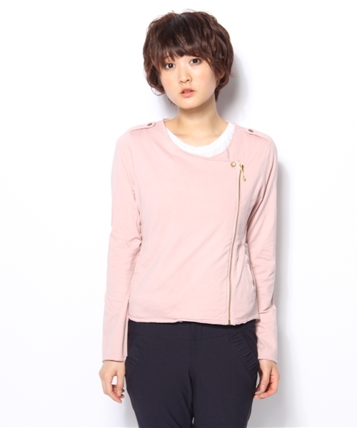 SHIPS for women（シップスフォーウィメン）の「ジャージーノーカラーライダースブルゾン（ブルゾン・レディース・チャコールグレー/ピンク系その他/オリーブ・ONE SIZE）」の5枚目の写真