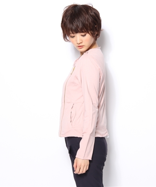 SHIPS for women（シップスフォーウィメン）の「ジャージーノーカラーライダースブルゾン（ブルゾン・レディース・チャコールグレー/ピンク系その他/オリーブ・ONE SIZE）」の6枚目の写真