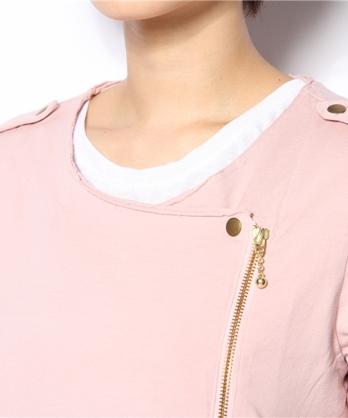 SHIPS for women（シップスフォーウィメン）の「ジャージーノーカラーライダースブルゾン（ブルゾン・レディース・チャコールグレー/ピンク系その他/オリーブ・ONE SIZE）」の8枚目の写真