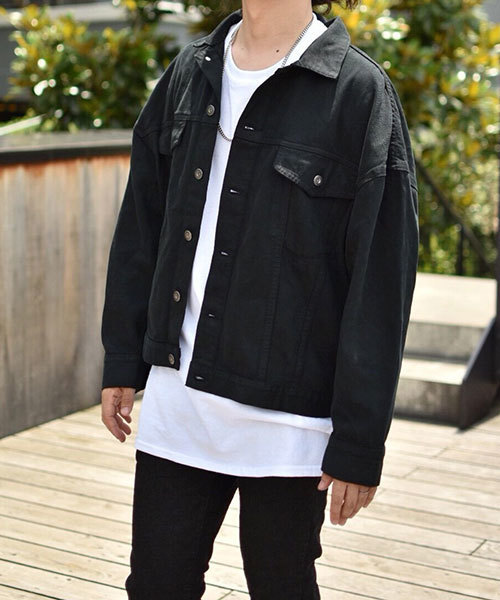 kutir(クティール)の「big denim jacket / ビッグデニムGジャン(デニムジャケット・メンズ・ブラック/サックスブルー・MEDIUM/LARGE)」の3枚目の写真