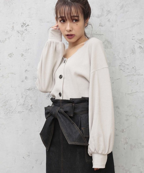 one after another NICE CLAUP(ワンアフターアナザーナイスクラップ)の「サーマルVあきカーディガン(カーディガン/ボレロ・レディース・グレー/ピンク/アイボリー/ベージュ系その他・FREE)」の3枚目の写真