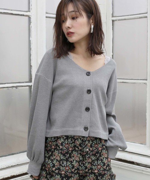 one after another NICE CLAUP(ワンアフターアナザーナイスクラップ)の「サーマルVあきカーディガン(カーディガン/ボレロ・レディース・グレー/ピンク/アイボリー/ベージュ系その他・FREE)」の2枚目の写真