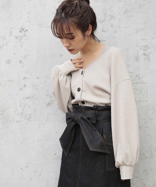 one after another NICE CLAUP(ワンアフターアナザーナイスクラップ)の「サーマルVあきカーディガン(カーディガン/ボレロ・レディース・グレー/ピンク/アイボリー/ベージュ系その他・FREE)」の16枚目の写真